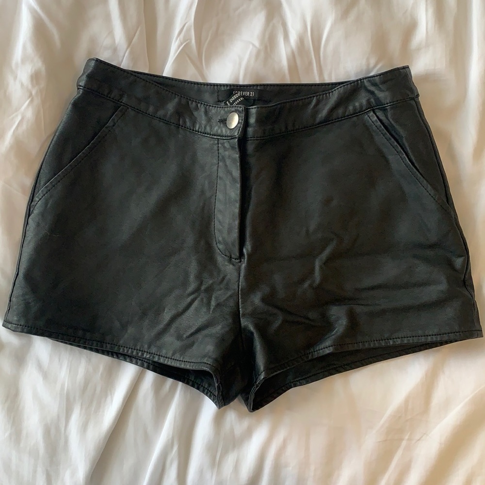 Black leather shorts